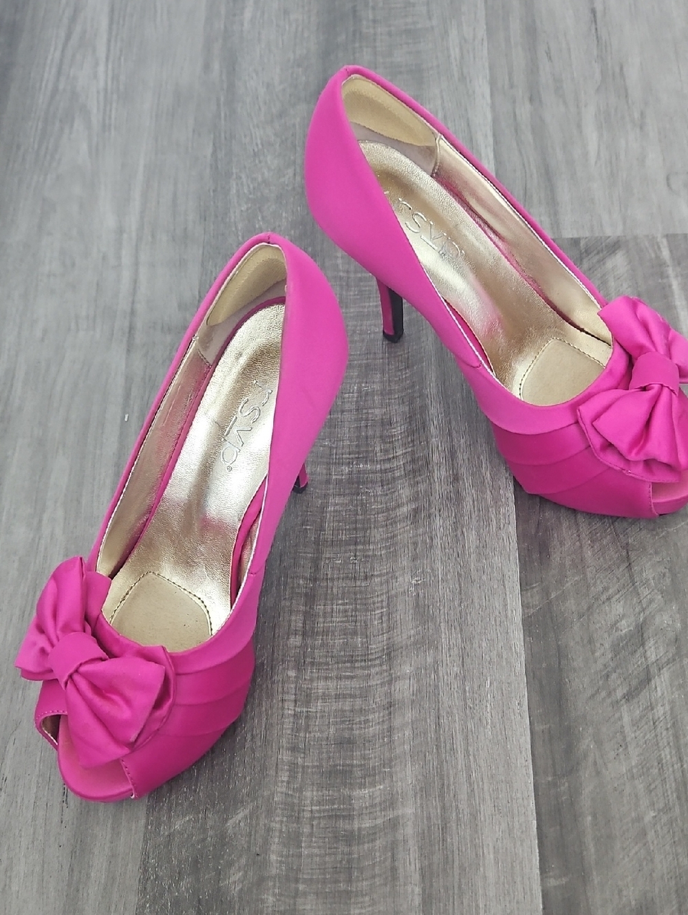 RSVP Fuchsia Bow Peep-Toe Stiletto Heels